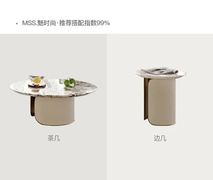 Two-color U-shaped villa leather sofa, modern light luxury semi-curved sofa