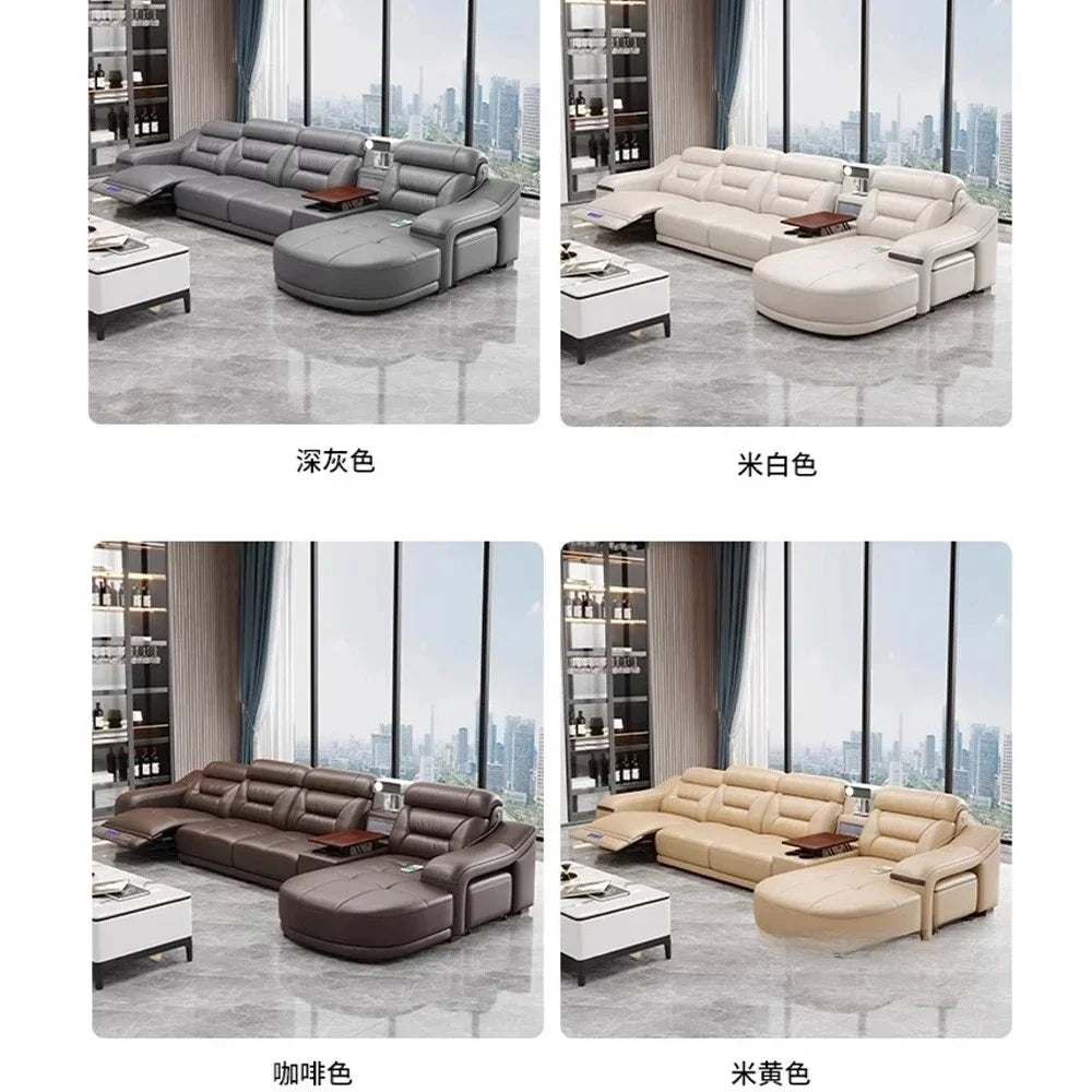 MINGDIBAO Genuine Leather Living Room Sofa Set Power Reclining Couch Electric Recliners with Stool Seating Room, Sofa Reclinable