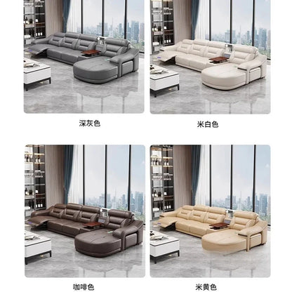 MINGDIBAO Genuine Leather Living Room Sofa Set Power Reclining Couch Electric Recliners with Stool Seating Room, Sofa Reclinable