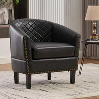 Barrel Chair Living Room Chair, Upholstered Sofa Club Chair with Nail-Heads and Solid Wood Legs for Bedroom, Offic