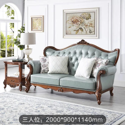 American leather sofa all solid wood combination living room European double triple sofa