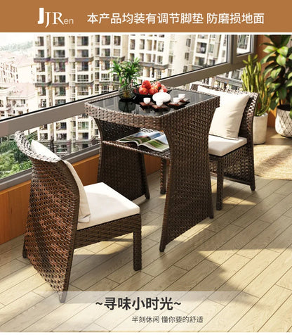 Balcony Small Table and Chair Tea Table and Chair Kit Outdoor Garden Combination Leisure Storage Rattan Knitting Small Table and