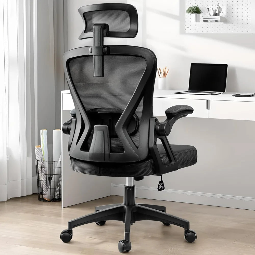 High-Back Ergonomic Office Chair with Headrest and Adjustable Armrests for Comfortable Home Desk Use