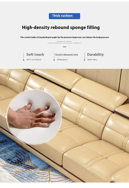 Modern Italian Genuine Leather Sofa for Living Room with Cup Holder, USB, Adjustable Headrests & Bluetooth Speaker - Linlamlim