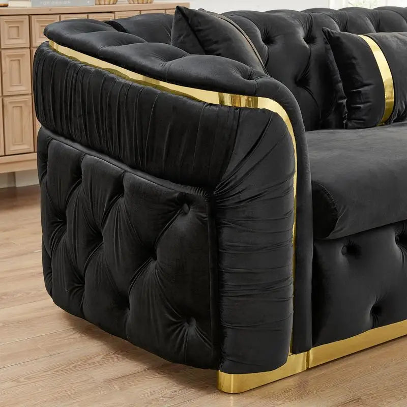 110.5" Luxury Velvet L-Shaped Chesterfield Sofa With Gold Stainless Steel Accents Divano Soggiorno Apartment Furniture Couch