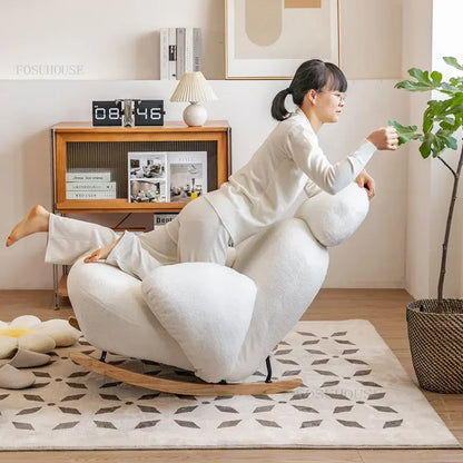 Big white Internet celebrity rocking chair lazy sofa single rocking cream living room lazy chair simple balcony bedroom