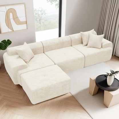 119’’ Modular Compression Sofa, L-Shaped Cloud Sectional Couch with Chaise & Deep Seating, Modern Upholstered Living Room Couch