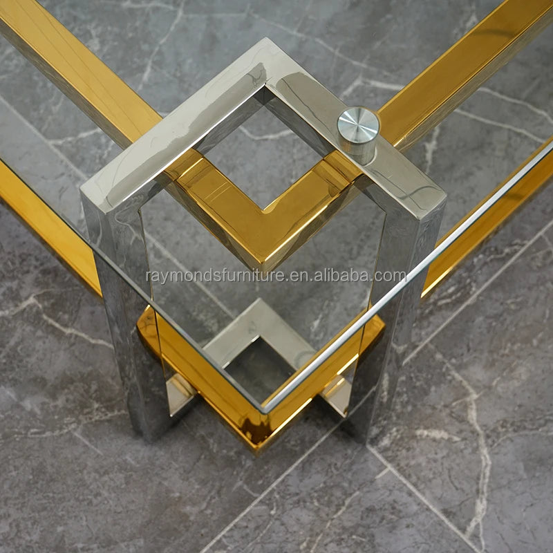 Glass Coffee Table, Modern Glass Table, Gold Rectangular Center Table, Glass Top & Acrylic Legs 2-Tier Storage for Home Living O
