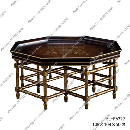 Xx French European Style Country Style Sticker Gold Foil Hand Painted Dark Black Brown Octagonal Tray Shape Coffee Table