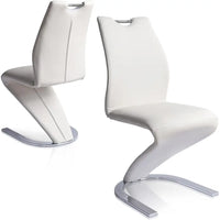 Pair of Modern White PU Leather Upholstered Dining Chairs with Metal Legs for Kitchen or Dining Room