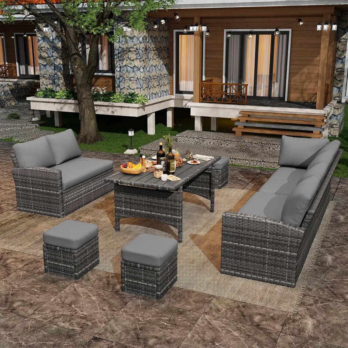 7 Pieces Patio Furniture Set with Waterproof Cover, Outdoor Sectional Sofa Conversation Set, All Weather Wicker, Customized