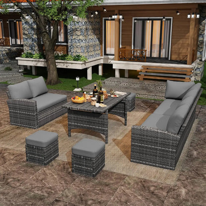 7 Pieces Patio Furniture Set with Waterproof Cover, Outdoor Sectional Sofa Conversation Set, All Weather Wicker, Customized