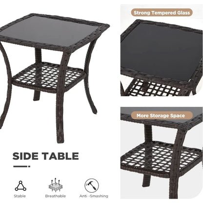 6 Piece Patio Furniture Set, Wicker Outdoor Conversation Sofa Set with Swivel Chairs, 2 Ottomans, Storage Coffee Table,