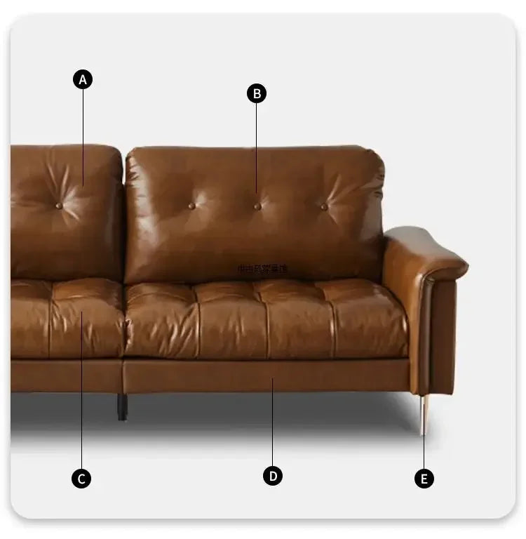TTTTMedieval Oil Wax Leather Creative Sofa Living Room Retro Old Caramel Color Large Straight Row Sofa