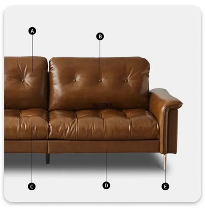 TTTTMedieval Oil Wax Leather Creative Sofa Living Room Retro Old Caramel Color Large Straight Row Sofa