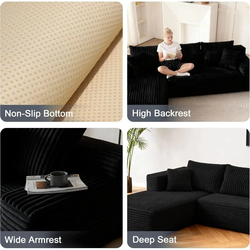 108 L-Shaped Deep Seat Comfort Sectional Sofa in Corduroy for Living Room, No Assembly Needed