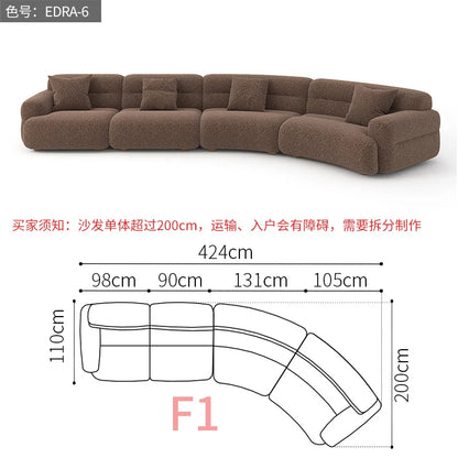 B456 Minimalist new fan-shaped large flat-layer curved sofa customized left and right concubine lamb wool large apartment