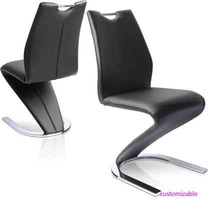 Mermaid Dining Chairs Set of 2, Modern Kitchen Dining Room Armless Upholstered Side Chairs in PU Leather Cushion Seat