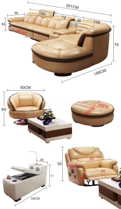 New Multifunctional Curved Sofa Living Room Single Swivel Chair Sofa L-Shaped Corner Leather Sofa With USB Sound Footrest