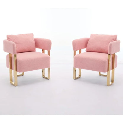 Set of 2 Modern Barrel Chairs: Upholstered Armchairs with Gold Metal Legs & Soft Teddy Fabric - Living Room Accent Chairs