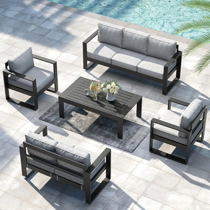 Outdoor Patio Aluminum Chair Modern Metal Armchair Set of 2 with Washable Thick Cushions