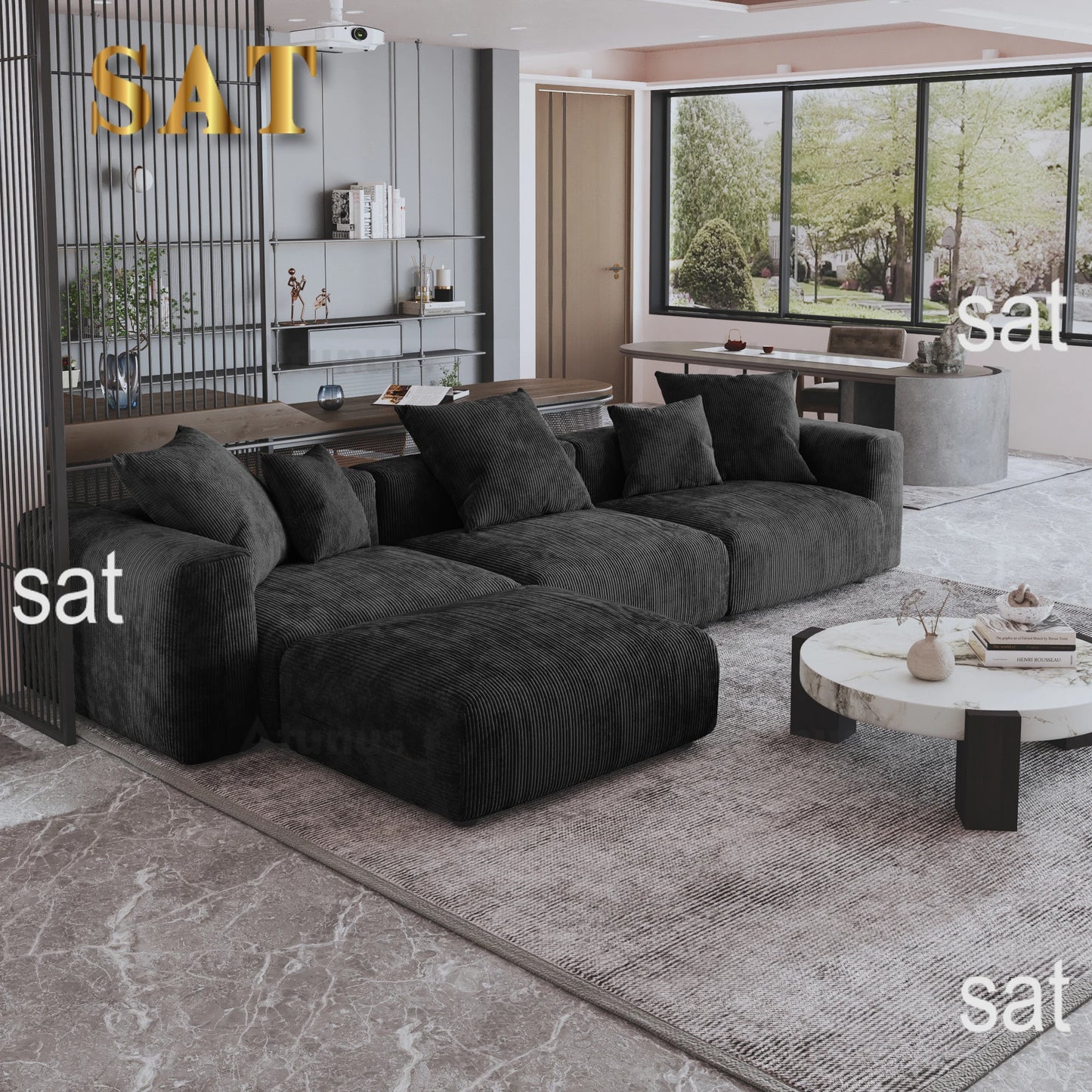 For American Vacuum Compression Black Modular Combination Sofa Sofa Large Corduroy Fabric Sofa Set