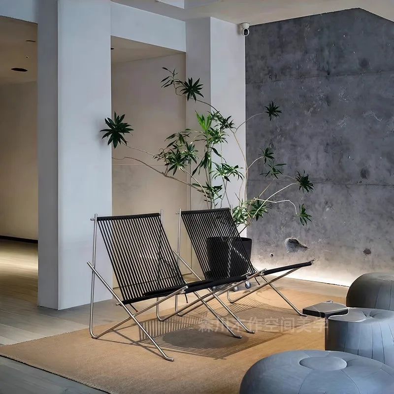 MOMO Bauhaus Leisure Chair Simple Design Living Room Sofa Balcony Rope Woven Stainless Steel Solid Frame Modern Outdoor Living C