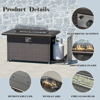 8 Piece Outdoor Patio Furniture Set with Gas Fire Pit Table, 55,000 BTU Auto-Ignition Firepit w/Glass Wind Guard
