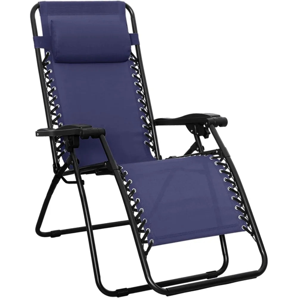 Outdoor Patio Zero Gravity Lounge Chair with Pillow, Folding Reclining Adjustable, Blue 26
