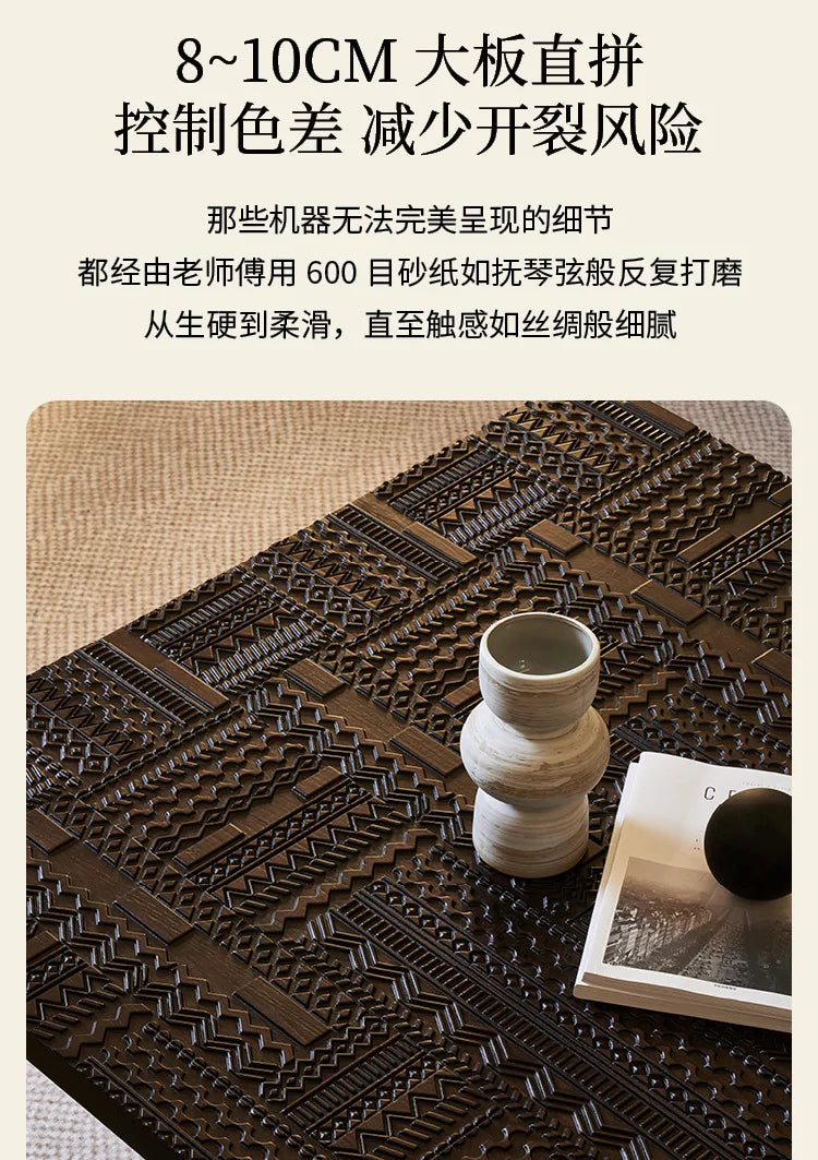 Retro coffee table light luxury high-end sense solid wood carving flower home living room minimalist 1.6 meters