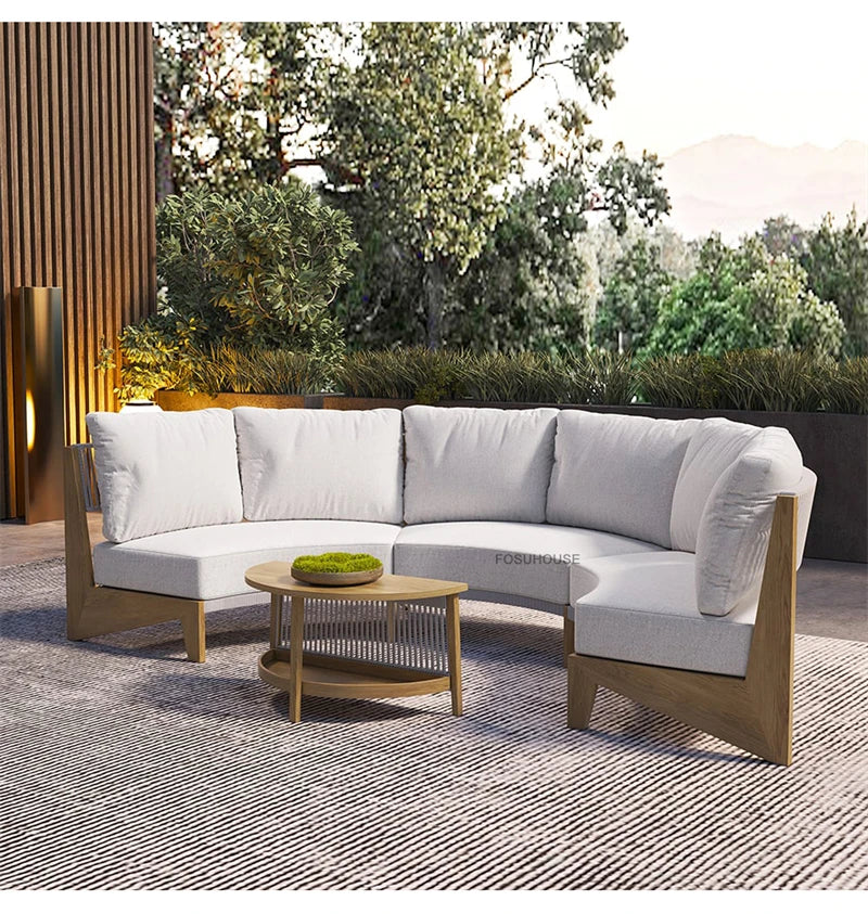 Designer Round Outdoor Sofas Combination Nordic Solid Wood Open-air Lounge Chair Home Patio Furniture Leisure Garden Sofa Chair