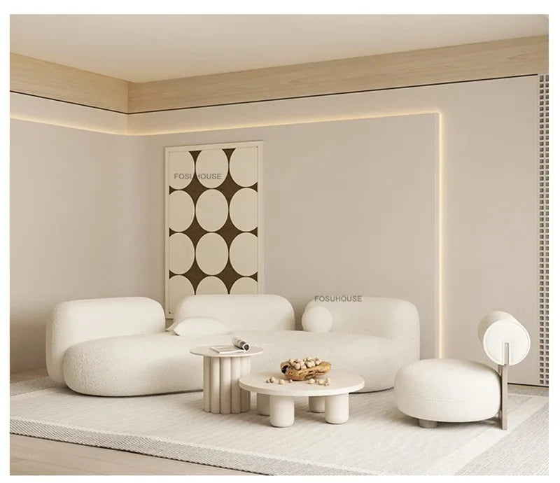 Lamb Velvet Curved Living Room Sofas Designer Living Room Furniture Beauty Salon Clothing Store Reception Sofa Luxury Sofa Bed