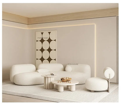 Lamb Velvet Curved Living Room Sofas Designer Living Room Furniture Beauty Salon Clothing Store Reception Sofa Luxury Sofa Bed