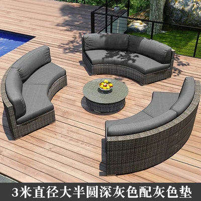 Rattan sofa combination courtyard garden leisure outdoor living room custom semi-circular arc rattan chair terrace outdoor