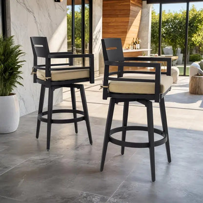 Modern Outdoor 2-Piece Swivel Bar Chairs - Aluminum Frame, 360° Swivel, Ergonomic Backrest, Tapered Legs, Sunbrella Cushion,