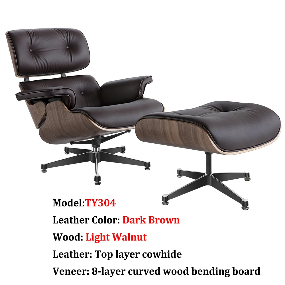 Replica Mid Century Tall Size Chaise Genuine Leather Lounge Chair With Ottoman Black Walnut and Palisander Living Room Chairs