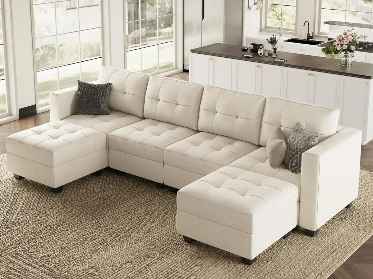 %a Belffin U-Shaped Modular Sectional Sofa, Modular Couch with Storage Seats, 6 Seat Convertible Sofa with Reversible Chaise