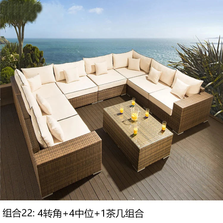 Terrace Modern Garden Sofas Outdoor Combination Courtyard Nordic Garden Sofas Waterproof Pe Rattan Furniture Sofá Jardín MHHYSF