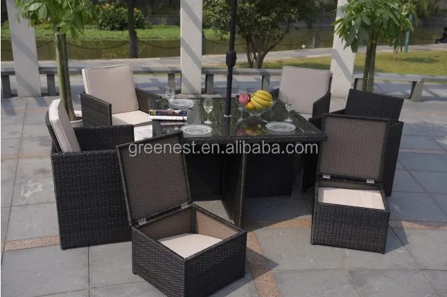 2022 Cheap Outdoor Rattan Dining Room Set Garden Space Saving Furniture