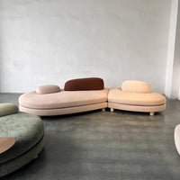 %High Quality Italian Style Minimalist Curved Villa Apartment Living Room Modern Simple Light Luxury Cream Color Fabric Set Hote