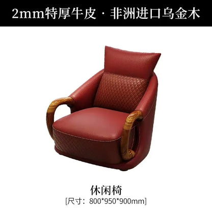 Solid wood sofa combination, first-layer cowhide sofa, ebony wood leather sofa