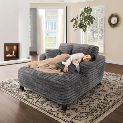 Easyhomesofa Indoor Three Seat Oversize Chaise Lounge Chair Boneless Fabric Couch Plush Corduroy Sleeper Sofa Living Room
