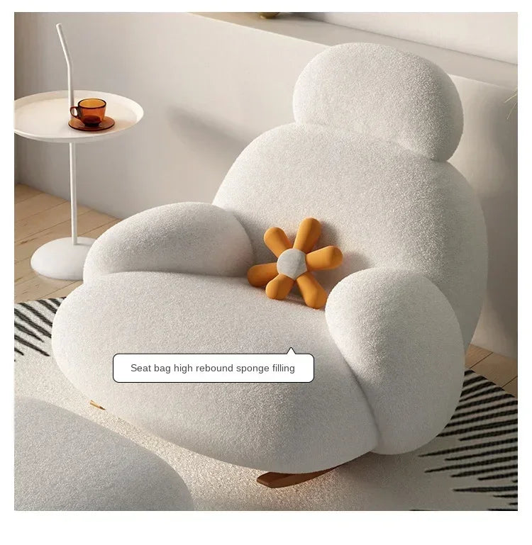 Nordic Bedroom Creamy Velvet Rocking Lounge Chair,living Room Balcony,rotatable Single Person Large White Bear Leisure Chair