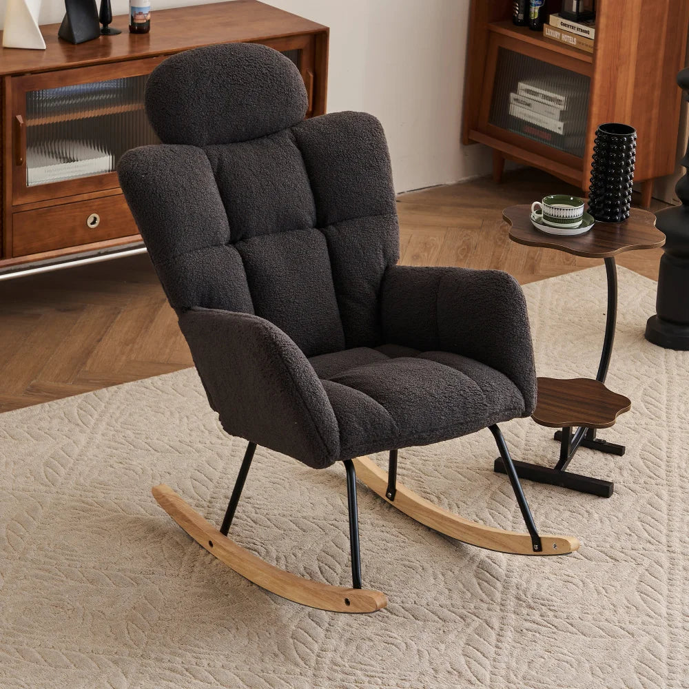 Modern Swing Chair in Teddy Fabric with Tufted Cover Upholstered Seathigh backrest for Living and Bedroom