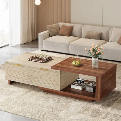 Adjustable Extendable Coffee Table with 2 Drawers, 42-65 Length Reversible Center Table Storage for Living Room with