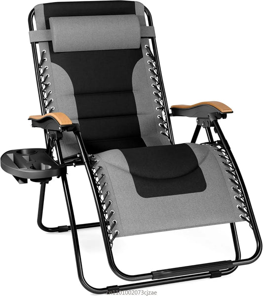 PHI VILLA XXL Oversized Padded Zero Gravity Chair, Foldable Patio Recliner, 30" Wide Seat Anti Gravity Lounger with Cup Holder,