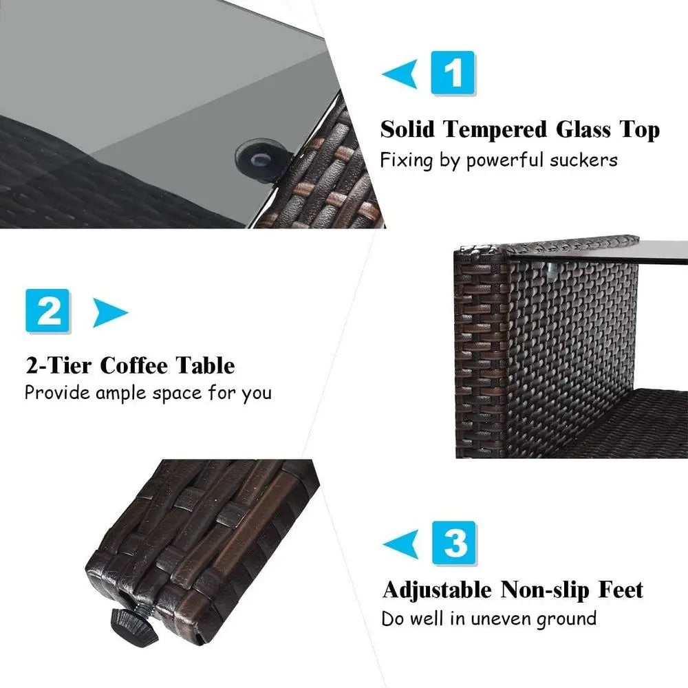 4-Piece Outdoor Wicker Patio Furniture Set with Coffee Table, Cushioned Sectional Sofa, Ideal for Garden and Poolside