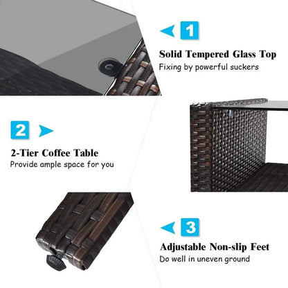 4-Piece Outdoor Wicker Patio Furniture Set with Coffee Table, Cushioned Sectional Sofa, Ideal for Garden and Poolside