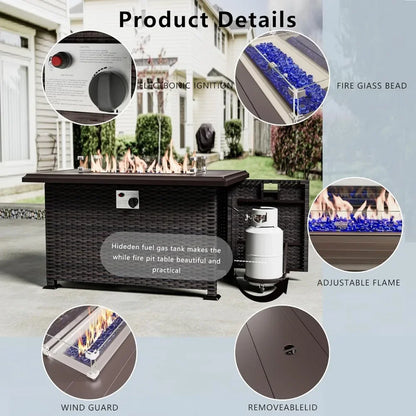 Outdoor Patio Furniture Se,  6 Pieces Outdoor Furniture Patio Sectional Sofa s w/43 Propane Gas Firepit   Coffee