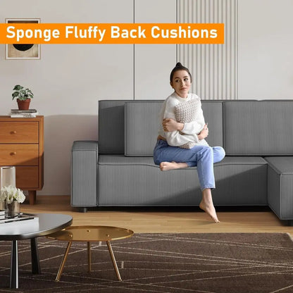 96 L-Shaped Sleeper Sofa with Chaise Lounge, Premium Corduroy Fabric, 1200 lbs Support, Ideal for Small Living Rooms